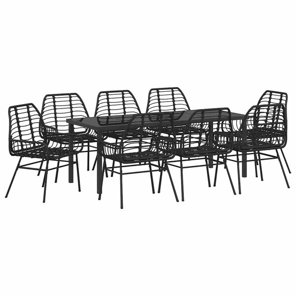 vidaXL Ensemble de salle &agrave; manger pour jardin 9 pcs Noir polyrotin