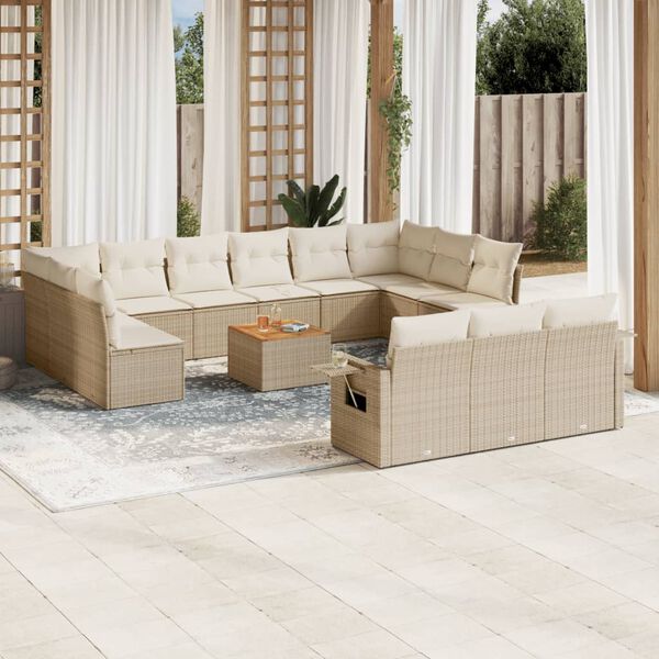 vidaXL Salon de jardin avec coussins 14 pcs beige r&eacute;sine tress&eacute;e