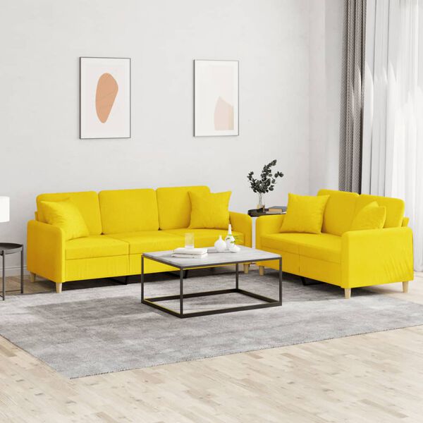 vidaXL Ensemble de canapés 2 pcs avec coussins jaune clair tissu