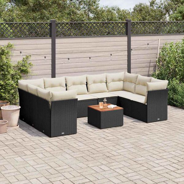vidaXL Salon de jardin 10 pcs avec coussins noir r&eacute;sine tress&eacute;e