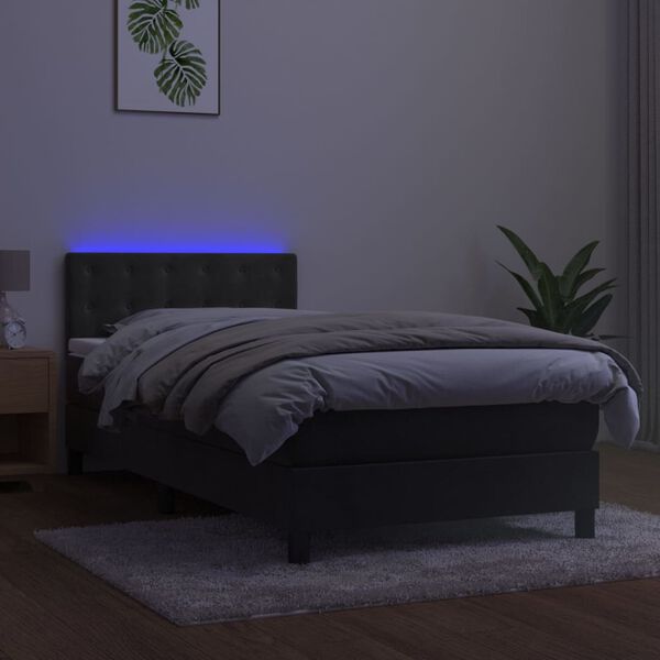 vidaXL Sommier &agrave; lattes de lit avec matelas et LED Gris fonc&eacute; 80x200cm