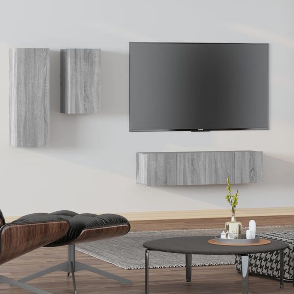 vidaXL Ensemble de meubles TV 4 pcs Sonoma gris Bois d'ing&eacute;nierie