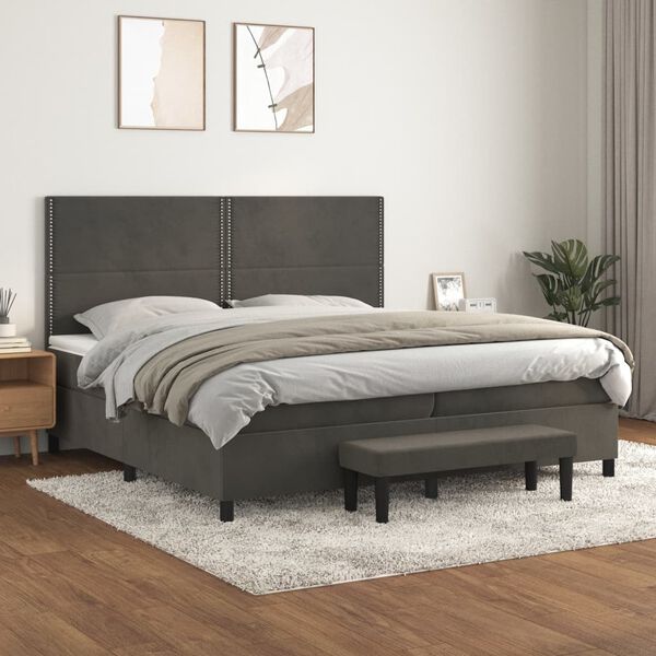 vidaXL Sommier &agrave; lattes de lit et matelas Gris fonc&eacute; 200x200cm Velours