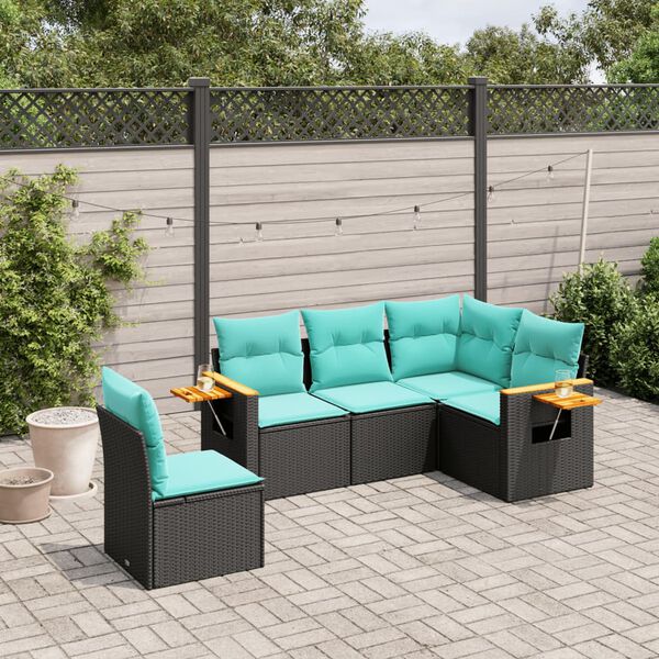 vidaXL Salon de jardin 5 pcs avec coussins noir r&eacute;sine tress&eacute;e