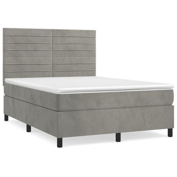 vidaXL Sommier &agrave; lattes de lit et matelas Gris clair 140x190cm Velours