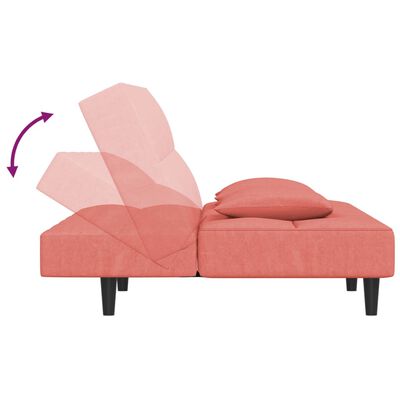 vidaXL Canapé-lit à 2 places avec deux oreillers Rose Velours