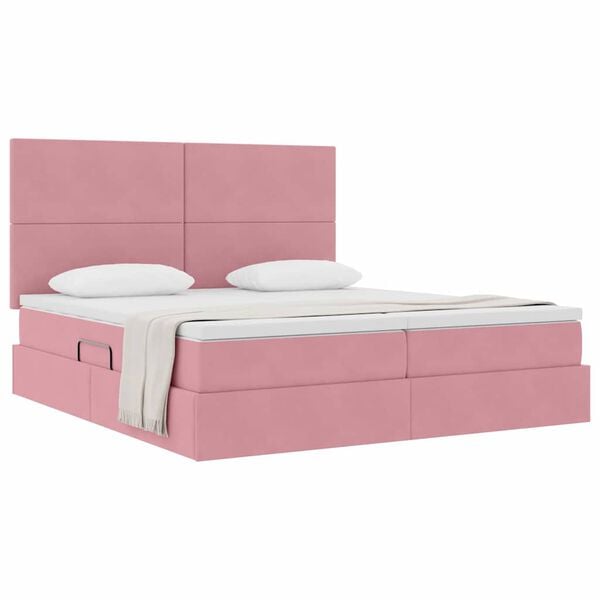 vidaXL Lit de Rangement avec matelas Rose 180 x 200 cm Velours