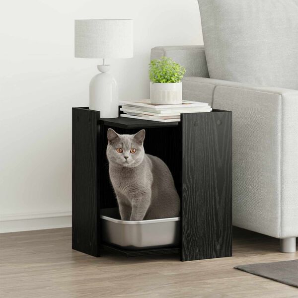 vidaXL Enceinte pour bac &agrave; liti&egrave;re pour chat Ch&ecirc;ne noir