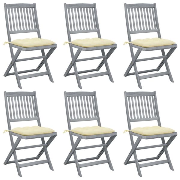 vidaXL Chaises pliables d'ext&eacute;rieur lot de 6 et coussins Bois d'acacia