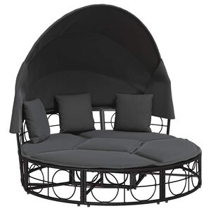 vidaXL Lit de repos d'ext&eacute;rieur avec auvent et coussins r&eacute;sine tress&eacute;e