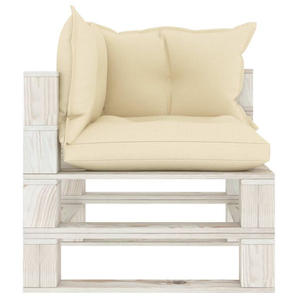 vidaXL Canap&eacute; d'angle palette de jardin avec coussins cr&egrave;me Bois