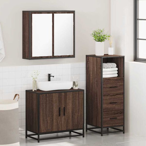 vidaXL Ensemble de meubles de salle de bain 3 pcs Ch&ecirc;ne marron