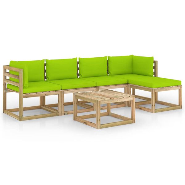 vidaXL Salon de jardin 6 pcs avec coussins bois de pin impr&eacute;gn&eacute;