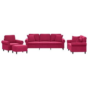 vidaXL Ensemble de canapés 4 pcs avec coussins rouge bordeaux velours