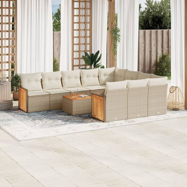 vidaXL Salon de jardin 11 pcs avec coussins beige r&eacute;sine tress&eacute;e