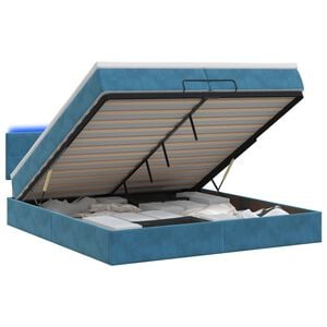 vidaXL Lit coffre avec matelas et LED Bleu fonc&eacute; 200 x 200 cm Velours