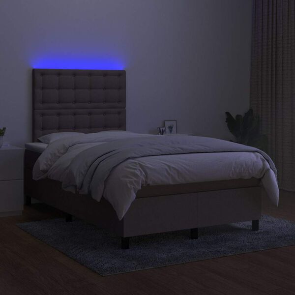 vidaXL Sommier &agrave; lattes de lit matelas et LED taupe 120x190 cm tissu