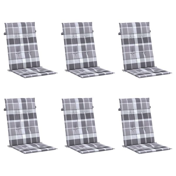 vidaXL Coussins de chaise jardin à dossier haut lot de 6 carreaux gris