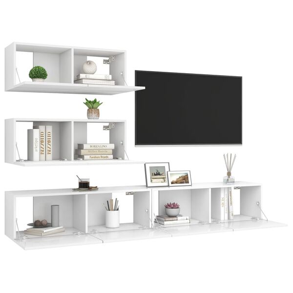 vidaXL Ensemble de meubles TV 4 pcs Blanc Bois d'ingénierie