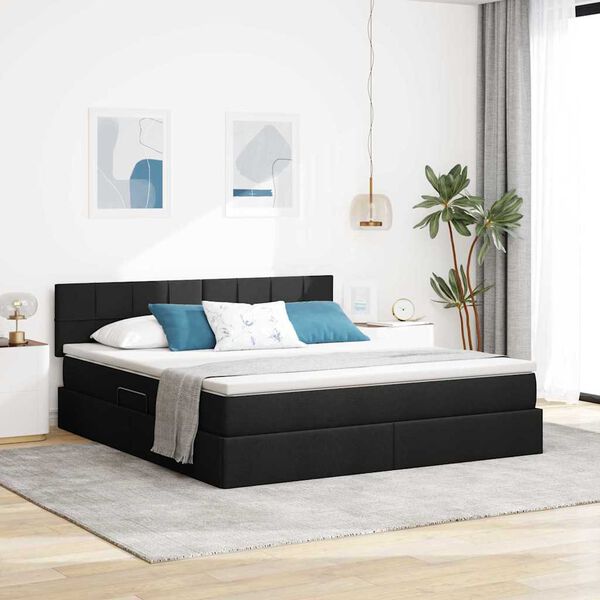 vidaXL Lit avec rangement et matelas avec matelas Noir 160 x 200 cm