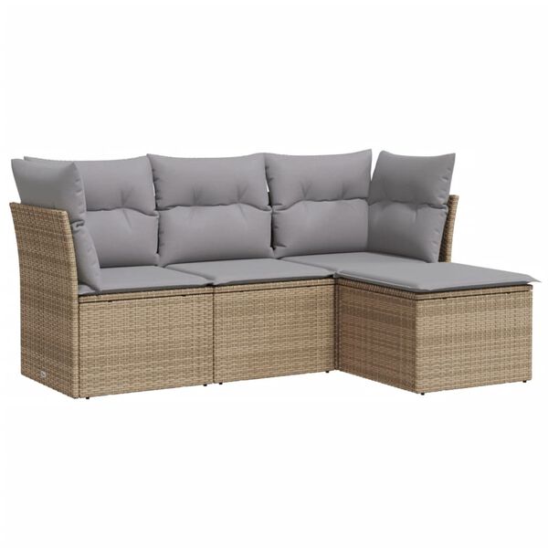 vidaXL Salon de jardin avec coussins 4 pcs beige r&eacute;sine tress&eacute;e