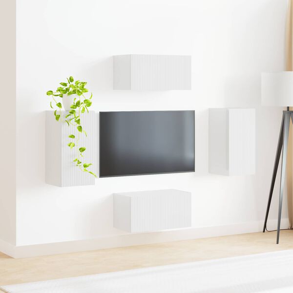 vidaXL Ensemble meuble TV 4 pcs Blanc brillant Bois d'ing&eacute;nierie