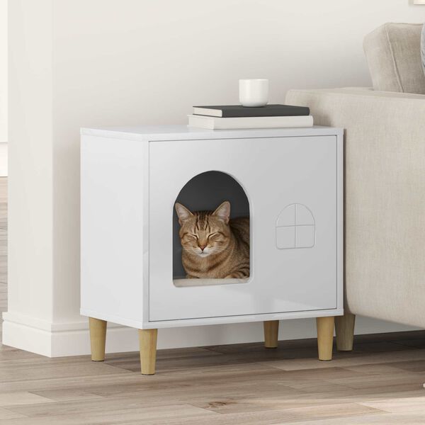 vidaXL Maison pour chat Blanc Brillant 51 x 30 x 52 cm