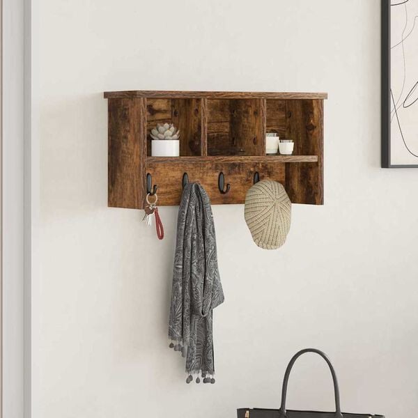 vidaXL Porte-manteau mural avec &eacute;tag&egrave;re Ch&ecirc;ne fum&eacute; 50 x 16 x 26 cm
