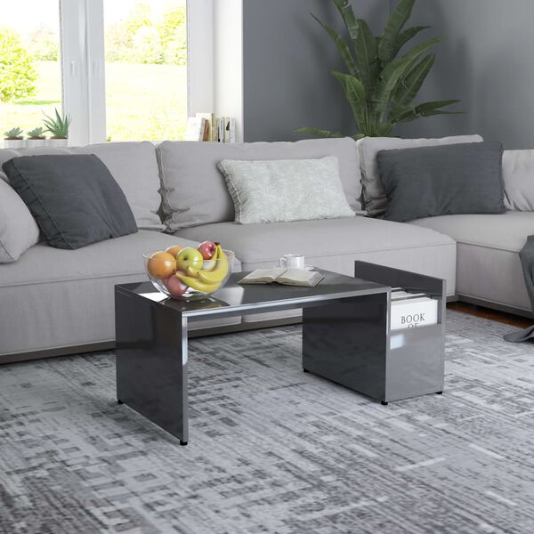 vidaXL Table basse Gris brillant 90x45x35 cm Bois d&rsquo;ing&eacute;nierie