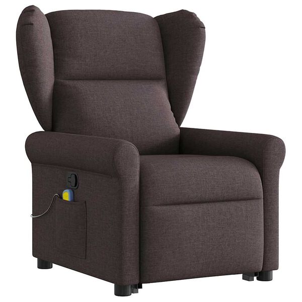 vidaXL Fauteuil inclinable de massage Marron fonc&eacute; Tissu
