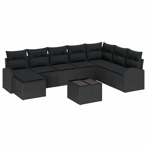 vidaXL Ensemble de Canap&eacute;s avec coussin 9 pcs Noir polyrotin