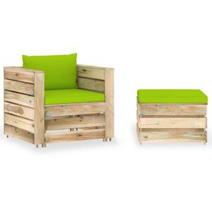 vidaXL Salon de jardin 2 pcs avec coussins Bois impr&eacute;gn&eacute; de vert
