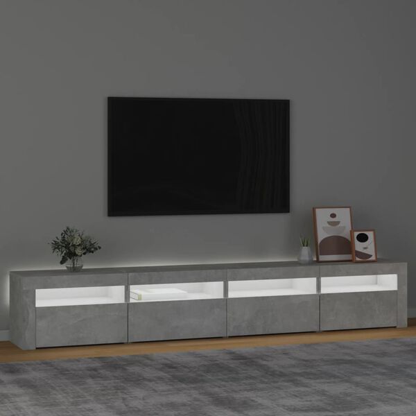 vidaXL Meuble TV avec lumières LED Gris béton 240x35x40 cm