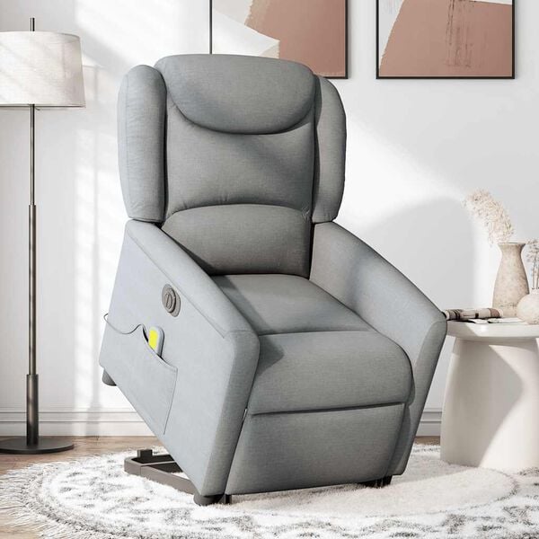 vidaXL Fauteuil inclinable de massage &eacute;lectrique Gris clair Tissu