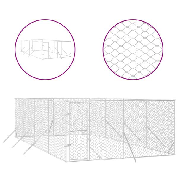 vidaXL Chenil d'ext&eacute;rieur pour chiens argent&eacute; 4x8x2 m acier galvanis&eacute;