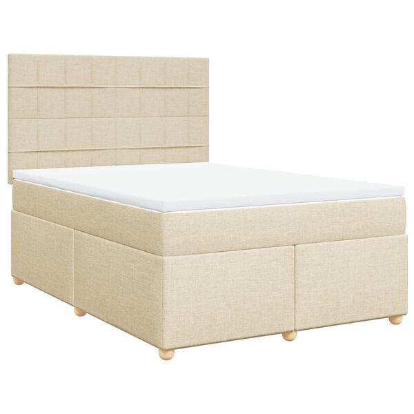 vidaXL Sommier &agrave; lattes de lit avec matelas Cr&egrave;me 160x200 cm Tissu