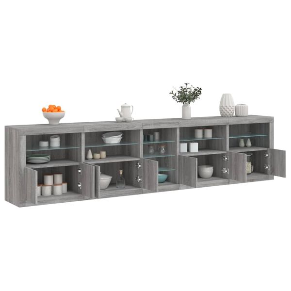 vidaXL Buffet avec lumi&egrave;res LED sonoma gris 283x37x67 cm