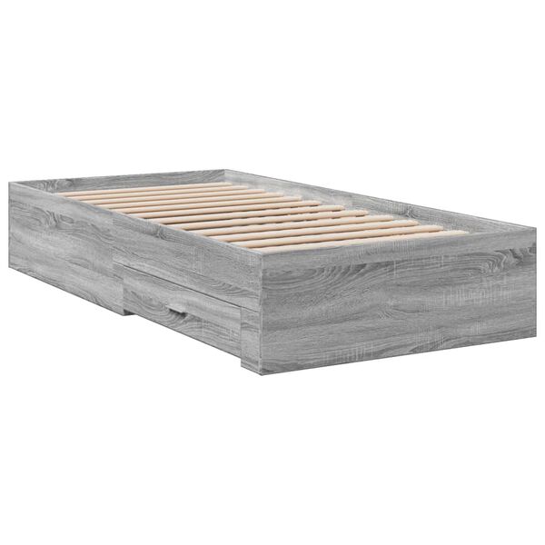 vidaXL Cadre de lit avec tiroirs sans matelas sonoma gris 90x190 cm