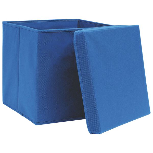 vidaXL Bo&icirc;tes de rangement avec couvercle 10 pcs Bleu 32x32x32cm Tissu