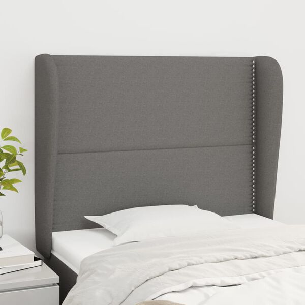 vidaXL T&ecirc;te de lit avec oreilles Gris fonc&eacute; 93x23x118/128 cm Tissu