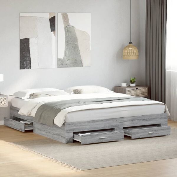vidaXL Cadre de lit avec tiroirs sans matelas sonoma gris 180x200 cm