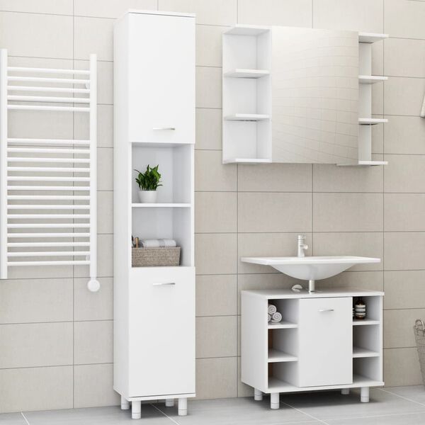 vidaXL Ensemble de meubles de salle de bain 3pcs Blanc Bois ing&eacute;nierie