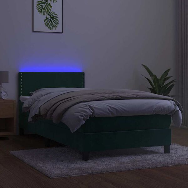 vidaXL Sommier &agrave; lattes de lit avec matelas et LED Vert fonc&eacute; 90x190cm