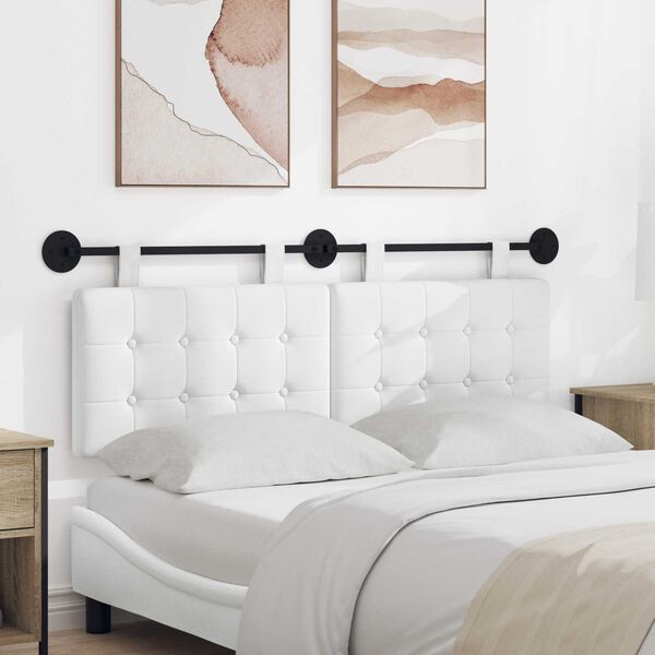 vidaXL T&ecirc;te de lit suspendue Montage mural Blanc 130 x 55 x 5 cm tissu