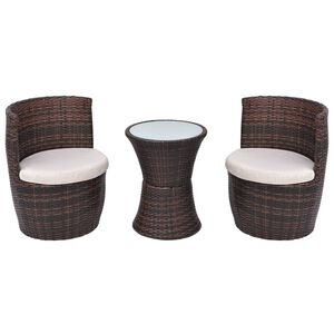 vidaXL Mobilier de bistro 3 pcs avec coussins R&eacute;sine tress&eacute;e Marron