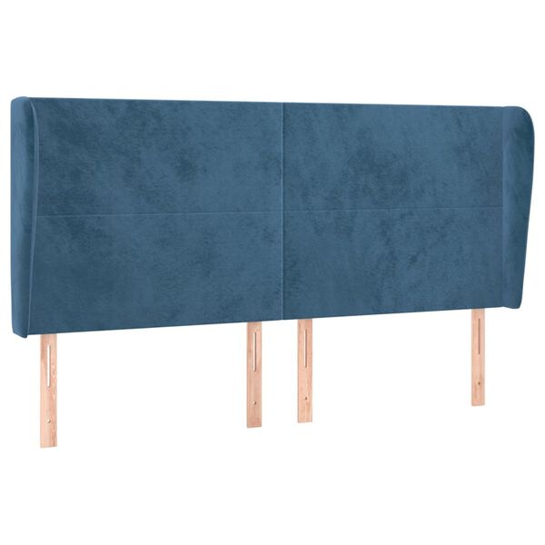 vidaXL T&ecirc;te de lit avec oreilles Bleu fonc&eacute; 203x23x118/128 cm Velours