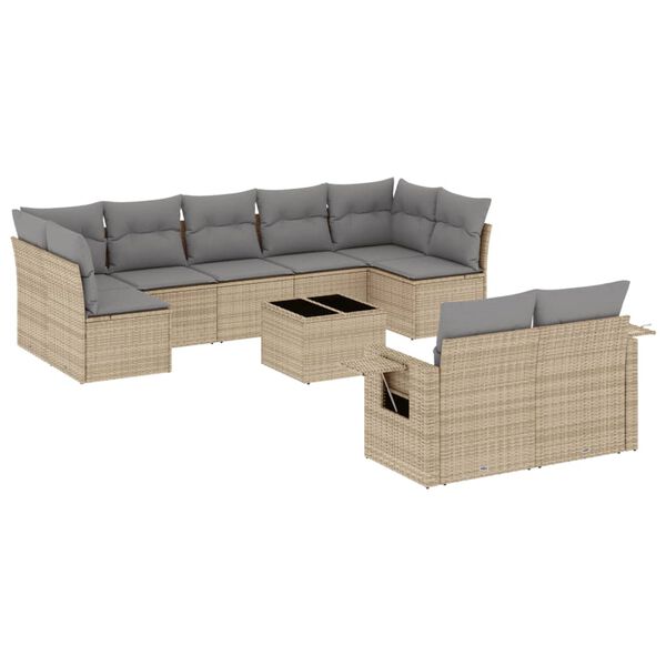 vidaXL Salon de jardin avec coussins 10 pcs beige r&eacute;sine tress&eacute;e