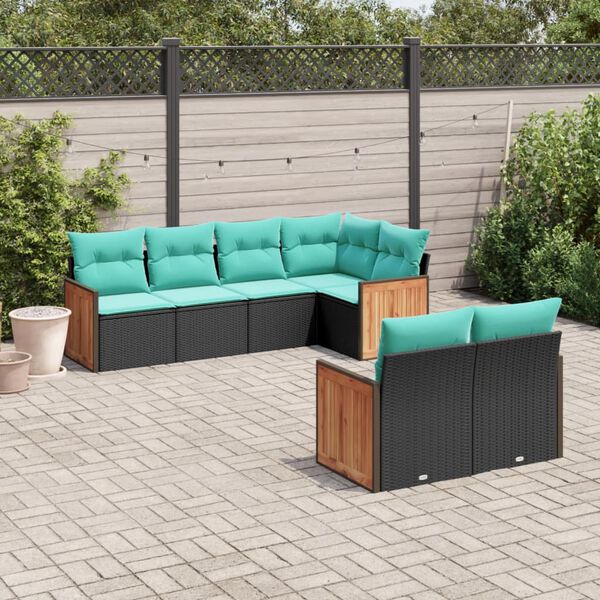 vidaXL Salon de jardin 7 pcs avec coussins noir résine tressée