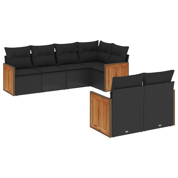 vidaXL Salon de jardin 7 pcs avec coussins noir r&eacute;sine tress&eacute;e