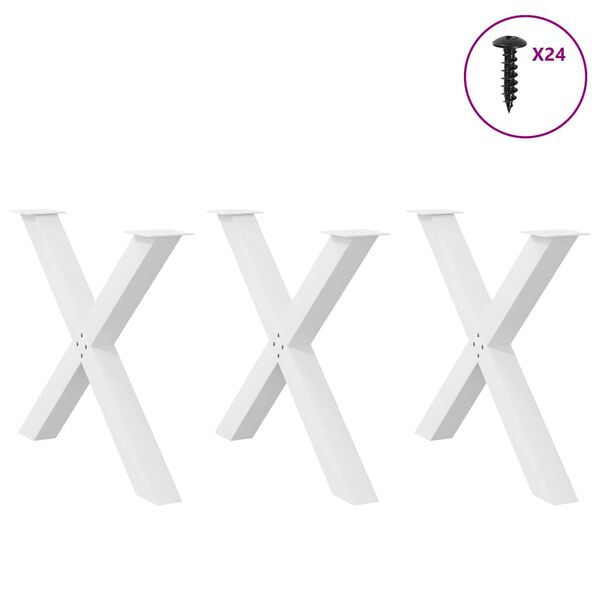 vidaXL Pieds de table &agrave; manger en forme de X, 3 pi&egrave;ces, blanc, 90 x (72-73) cm, acier